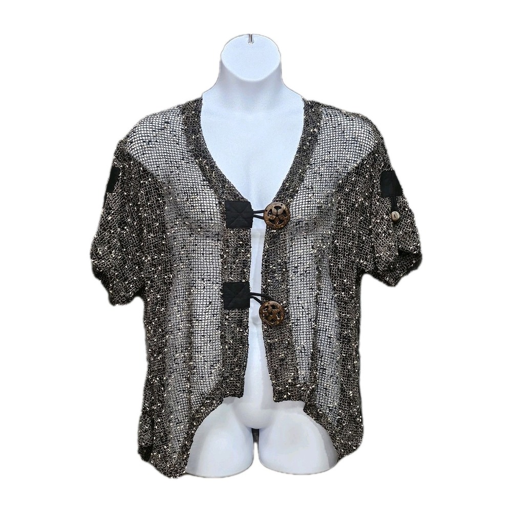 Kaktus Cardigan Top Womens L Brown Open Knit Sheer Swim Cover Layering Boho READ